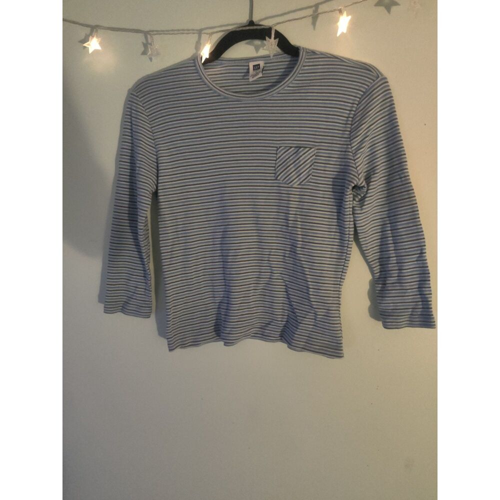 Women's Small GAP Striped 3/4 Tshirt Cotton Blue